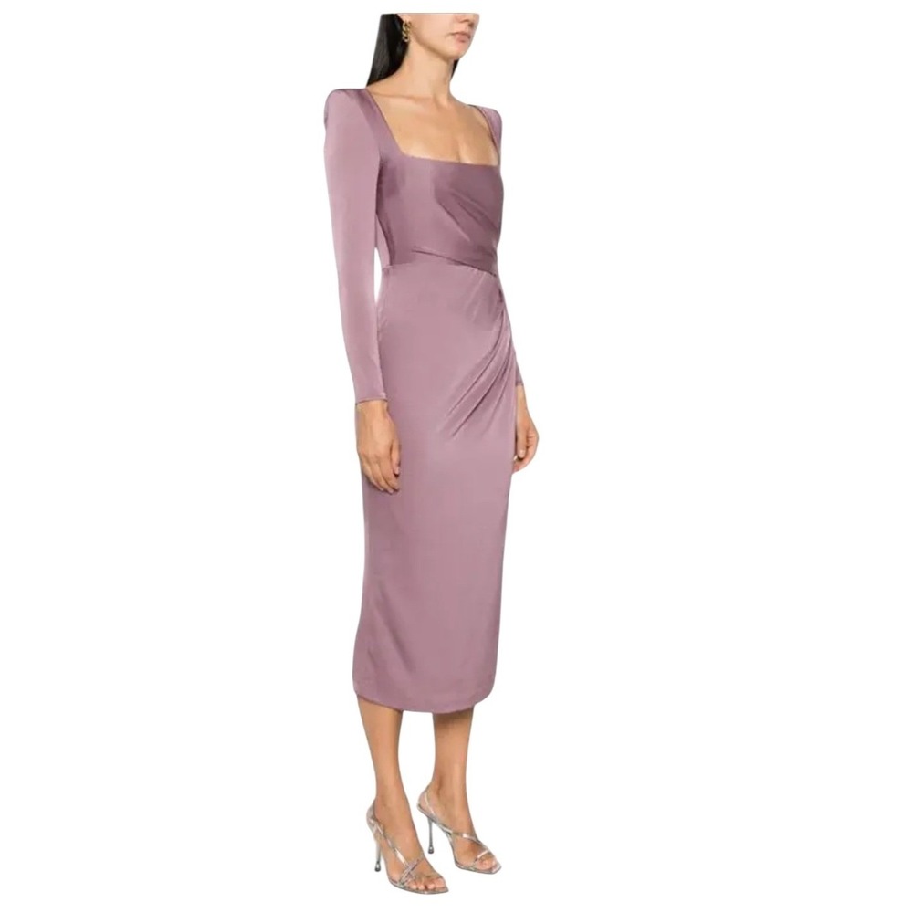 Alex Perry twist detail satin Mauve dress Square Neck Long Sleeve Midi Dress‎ 8